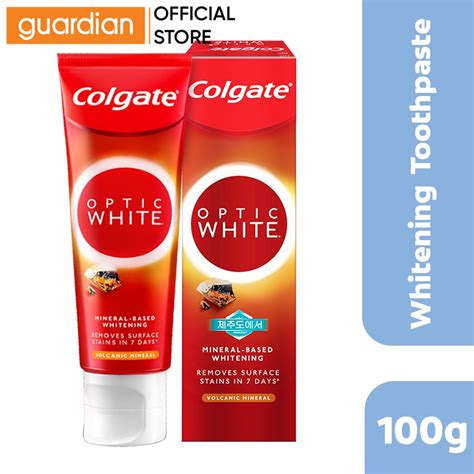 Colgate Optic White ® Volcanic Mineral Whitening .